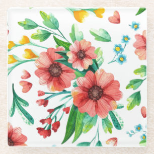 Handgemalte rosa Blume Blumenmuster-23498 Glasuntersetzer