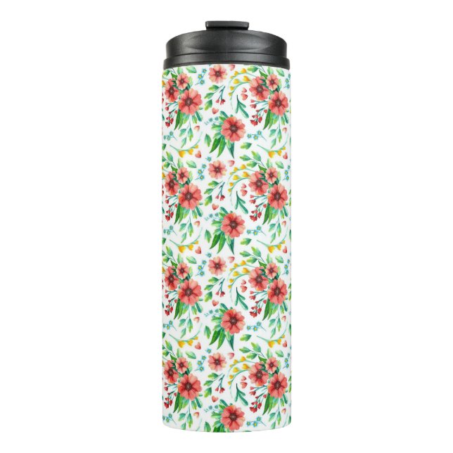 Handgemalte rosa Blume Blumenmuster-23498 Thermosbecher (Vorderseite)