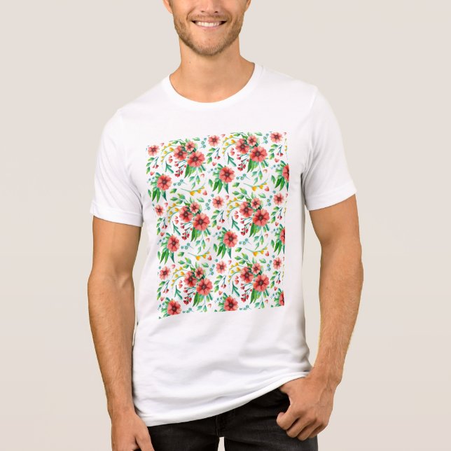 Handgemalte rosa Blume Blumenmuster-23498 Tri-Blend Shirt (Vorderseite)