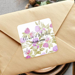 Handgemalte rosa Boho-Blumen Quadratischer Aufkleber