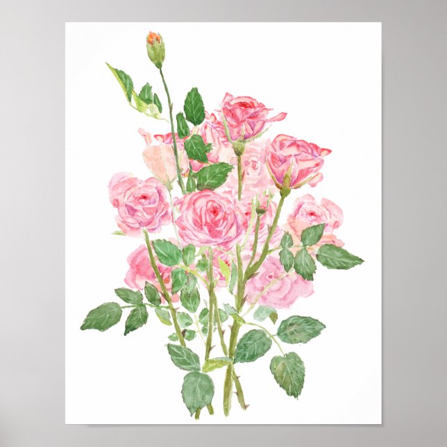 handgemalte rosa Rose Aquarell Poster (Vorne)
