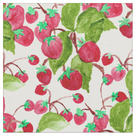 Handgemalte rote grüne Erdbeeren des Aquarells Stoff