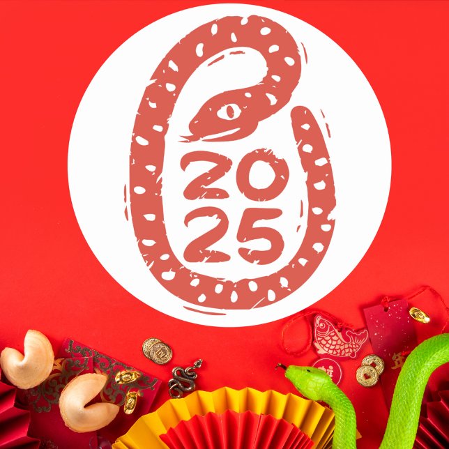 Handgemalte Rote Schlange 2025 Runder Aufkleber (Von Creator hochgeladen)