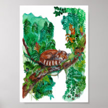 Handgemalte schlafende Rote Pandas Aquarell-Kunst
