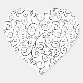 Handgemalte schwarze Krümmung auf Weiß Herz-Aufkleber