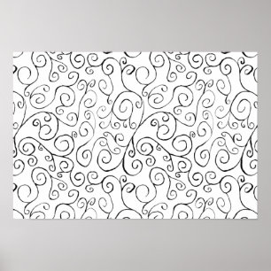 Handgemalte schwarze Krümmung auf Weiß Poster