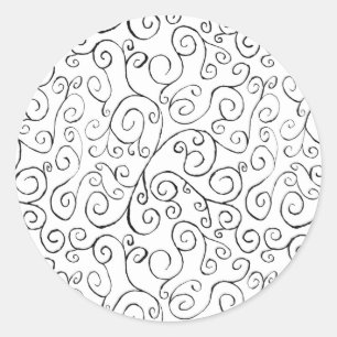 Handgemalte schwarze Krümmung auf Weiß Runder Aufkleber