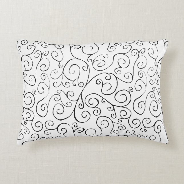 Handgemalte schwarze Krümmung auf Weiß Zierkissen (Vorderseite)