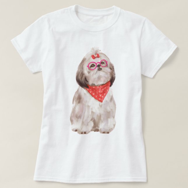 Handgemalte Shih Tzu Puppy Dog T-Shirt (Design vorne)