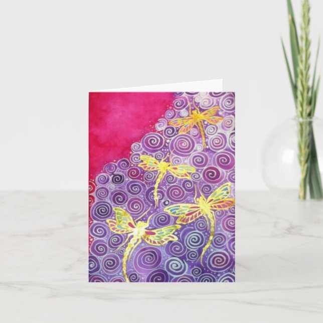 Handgemalte Silk Libellen-Mitteilungskarten Karte (Vorderseite)