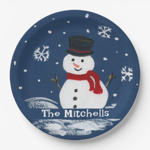 Handgemalte Snowman PERSONALIZE Pappteller