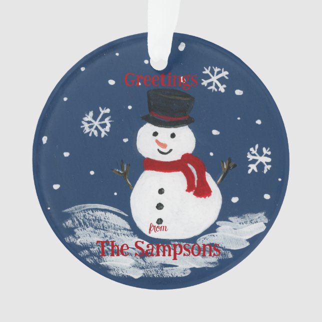 Handgemalte Snowman PERSONALIZE Round Ornament (Vorderseite)