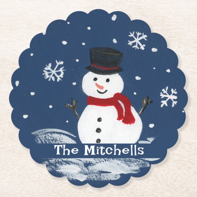 Handgemalte Snowman PERSONALIZE Untersetzer (Vorderseite)
