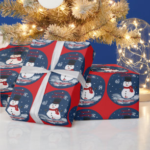 Handgemalte Snowman Red PERSONALIZE Geschenkpapier