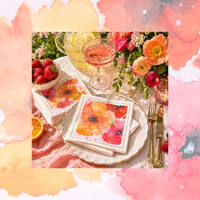 Handgemalte Sommer Florals Abendessen Napkins — Pe Serviette (Hand-painted floral napkins for garden parties, brunches, weddings, birthdays and summer entertainin)
