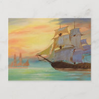 Handgemalte Sunset Segelschiffe Schöne Kunst