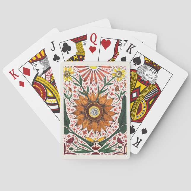 Handgemalte symmetrische Sonnenblumen-Blumen Spielkarten (Rückseite)