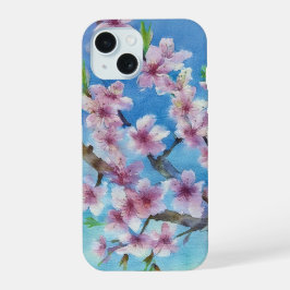 Handgemalte trendige Aquarell-Kirschblüten iPhone 15 Hülle