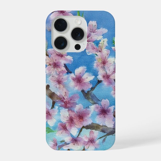 Handgemalte trendige Wasserfarben-Kirschblüten iPhone Hülle (Rückseite)