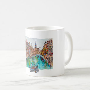 Handgemalte Venedig-Kanäle und Gondeln Aquarell Kaffeetasse