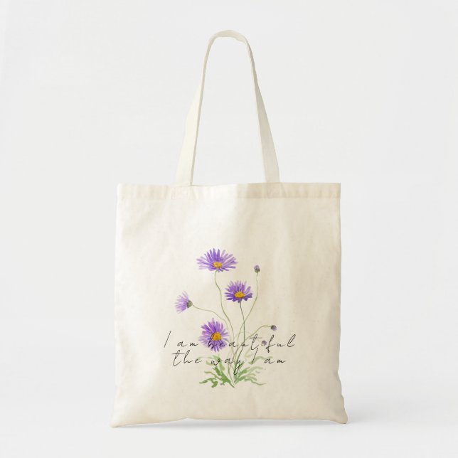 handgemalte violette Gänseblümchen-Tasche Tragetasche (Vorne)
