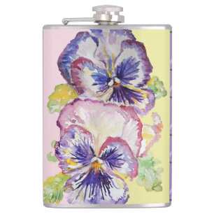 Handgemalte violette Stiefmütterchen Blumen floral Flachmann