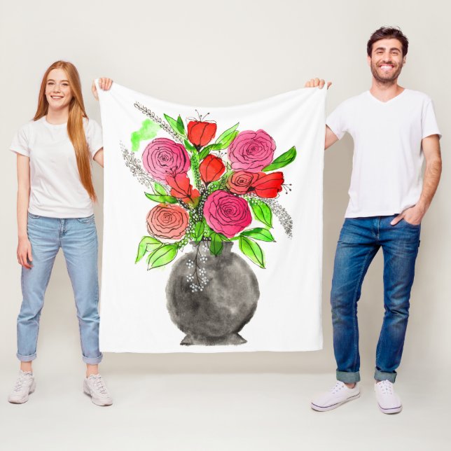 Handgemalte Wasserfarbe Abstrakte Blumenkunst Fleecedecke (Beispiel)