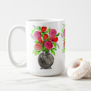 Handgemalte Wasserfarbe Abstrakte Blumenkunst Kaffeetasse