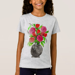 Handgemalte Wasserfarbe Abstrakte Blumenkunst T-Shirt