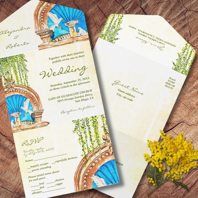 Handgemalte Wasserfarbe Altes Mexiko Hochzeit All In One Einladung (Von Creator hochgeladen)