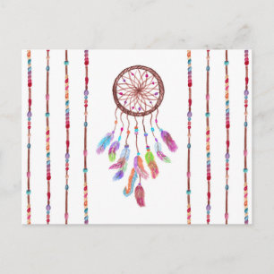 Handgemalte Wasserfarbe Dreamcatcher Beads Feather Postkarte
