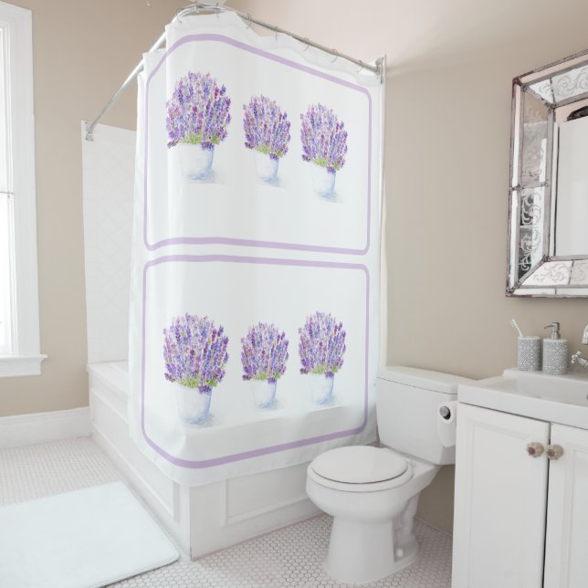 Handgemalte Wasserfarbe Lavendel Blumen  Duschvorhang (Beispiel)