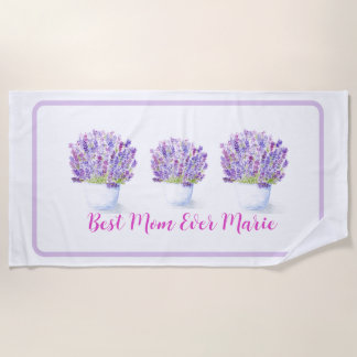 Handgemalte Wasserfarbe Lavendel Blumen MOM Strandtuch