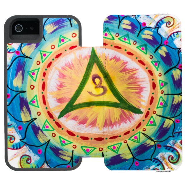 Handgemalte Wasserfarbe Om Mandala  Incipio iPhone Geldbeutel-Hülle (Folio Geöffnet)