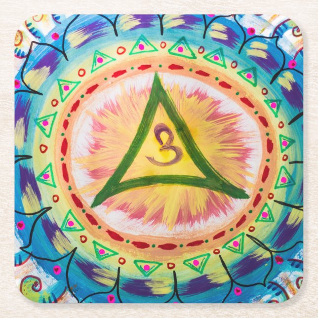 Handgemalte Wasserfarbe Om Mandala  Rechteckiger Pappuntersetzer (Vorderseite)