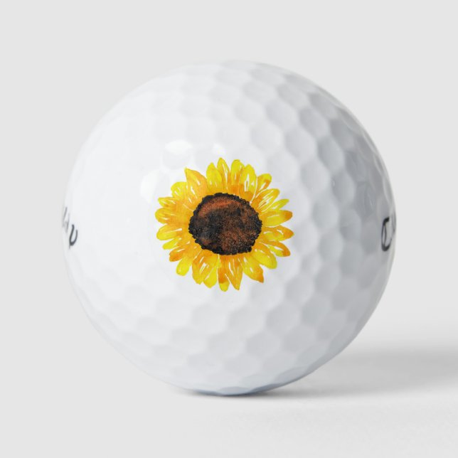 Handgemalte Wasserfarbe Sonnenblume 2 Golfbälle (Vorderseite)