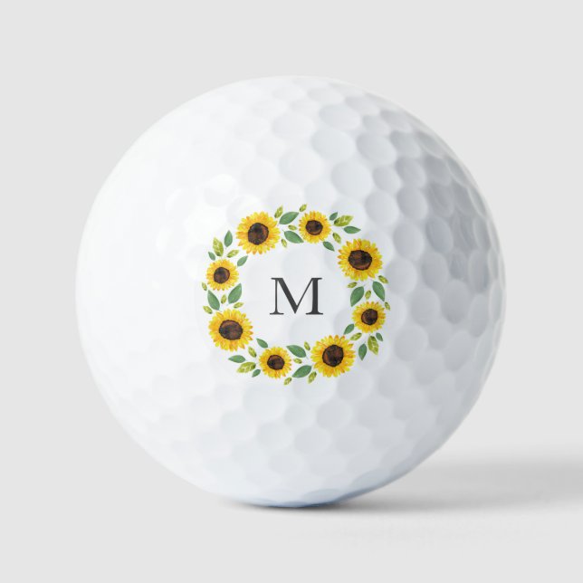 Handgemalte Wasserfarbe Sonnenblumenkranz Golf Bal Golfball (Vorderseite)