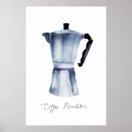 Handgemalte Wasserfarbe Vintag Moka Kaffeemaschine Poster