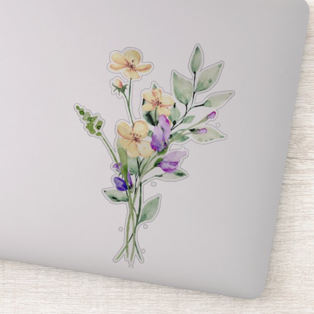 Handgemalte Wasserfarbe Wilde Blume Posy Bouquet Aufkleber (Detail)