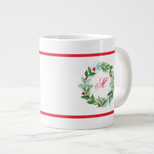 Handgemalte Wasserfarben-Feiertagskranz NAME Initi Jumbo-Tasse