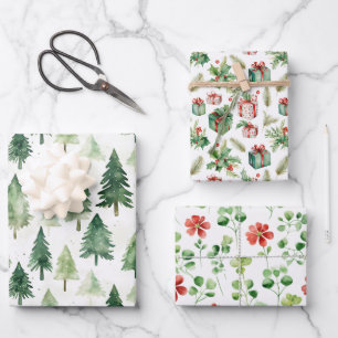Handgemalte Wasserfarben-Feiertagsmuster Geschenkpapier Set