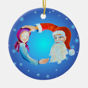 Handgemalte Wasserfarben Magischer Weihnachtsmann Keramik Ornament