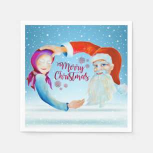 Handgemalte Wasserfarben Magischer Weihnachtsmann Serviette
