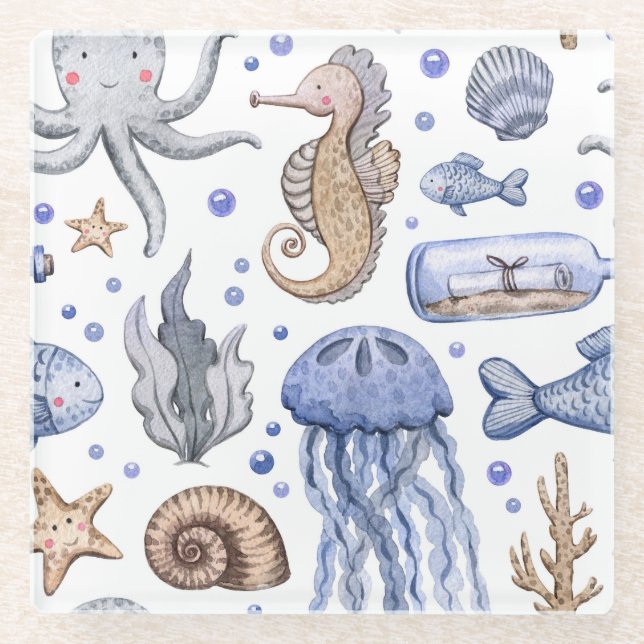 Handgemalte Wasserfarben-Muster. Glasuntersetzer (Vorderseite)