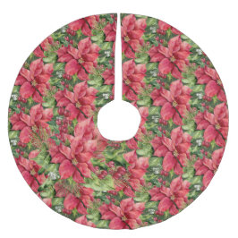 Handgemalte Wasserfarben Poinsettias Polyester Weihnachtsbaumdecke