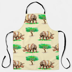 Handgemalte Wasserfarben-Rhinozeros-nahtloses Patt Schürze