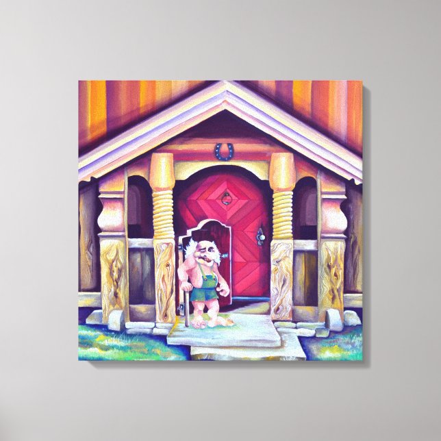 Handgemalte Wasserfarben-Skandinavische Trolle Leinwanddruck (Vorderseite)