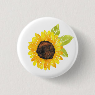 Handgemalte Wasserfarben-Sonnenblume Button