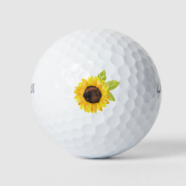 Handgemalte Wasserfarben-Sonnenblume Golfball (Vorderseite)