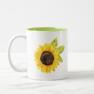 Handgemalte Wasserfarben-Sonnenblume Zweifarbige Tasse